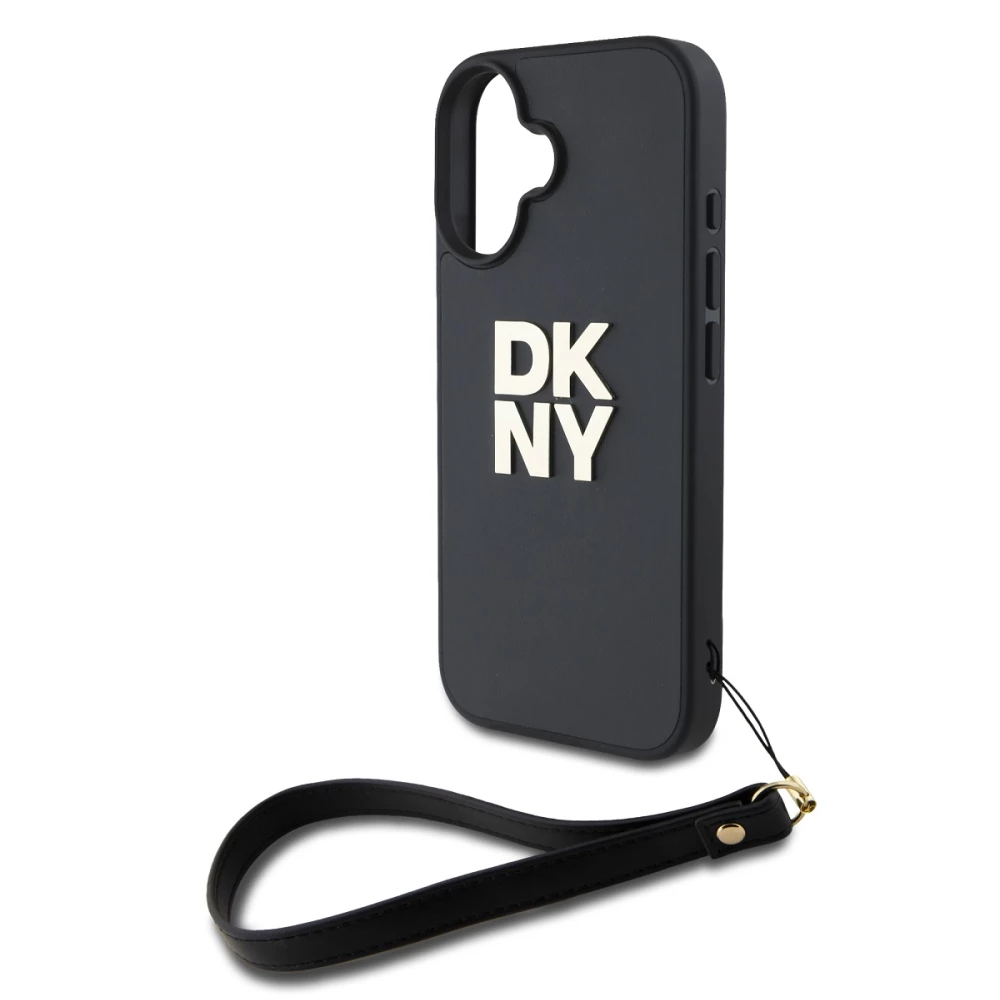Калъф DKNY PU Leather Stack Logo Wrist Strap Black за Apple iPhone 16 - DKHCP16SPBSWSK 