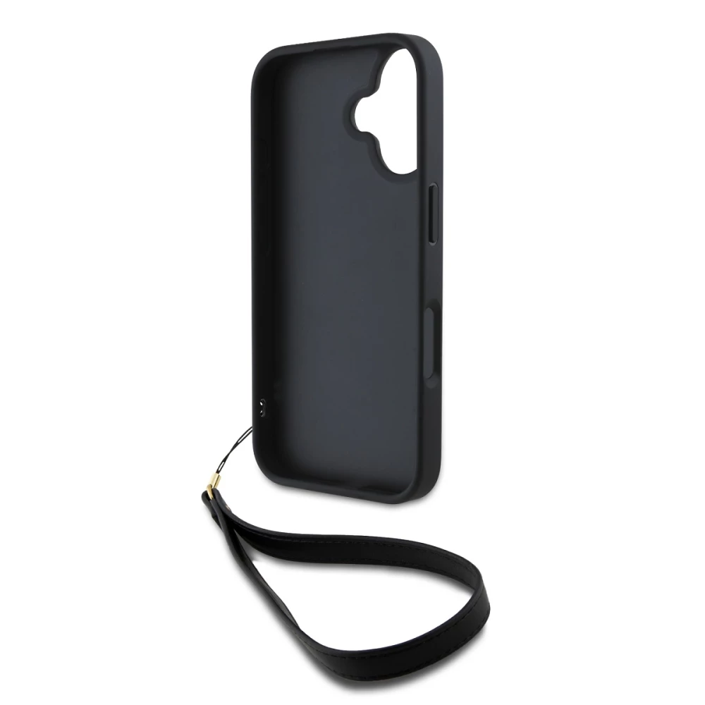 Калъф DKNY PU Leather Stack Logo Wrist Strap Black за Apple iPhone 16 - DKHCP16SPBSWSK 