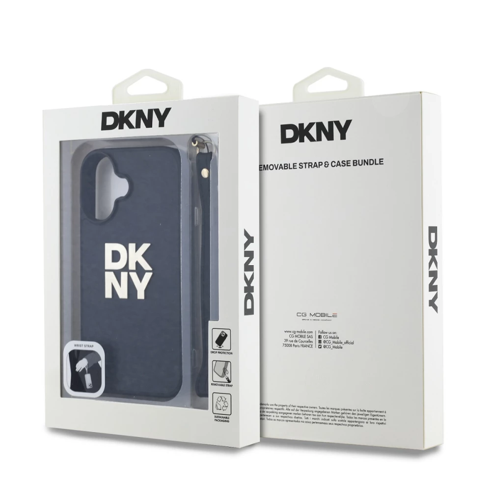 Калъф DKNY PU Leather Stack Logo Wrist Strap Black за Apple iPhone 16 - DKHCP16SPBSWSK 