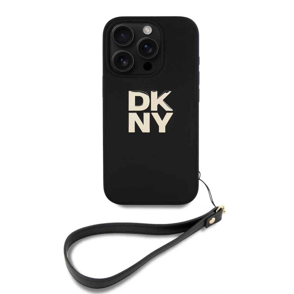 Калъф DKNY PU Leather Stack Logo Wrist Strap Black за Apple iPhone 16 Pro Max - DKHCP16XPBSWSK 