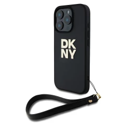 Калъф DKNY PU Leather Stack Logo Wrist Strap Black за Apple iPhone 16 Pro Max - DKHCP16XPBSWSK 