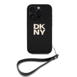 Калъф DKNY PU Leather Stack Logo Wrist Strap Black за Apple iPhone 16 Pro Max - DKHCP16XPBSWSK 