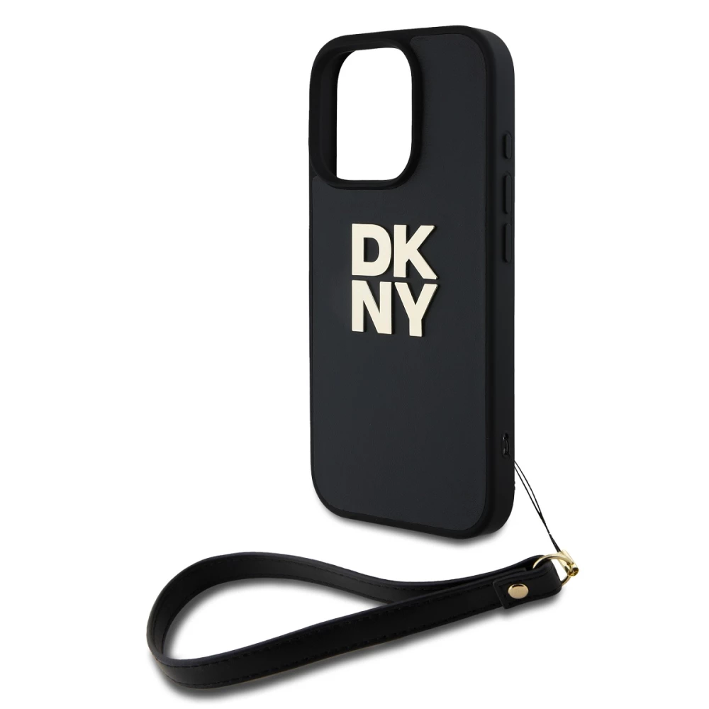 Калъф DKNY PU Leather Stack Logo Wrist Strap Black за Apple iPhone 16 Pro Max - DKHCP16XPBSWSK 