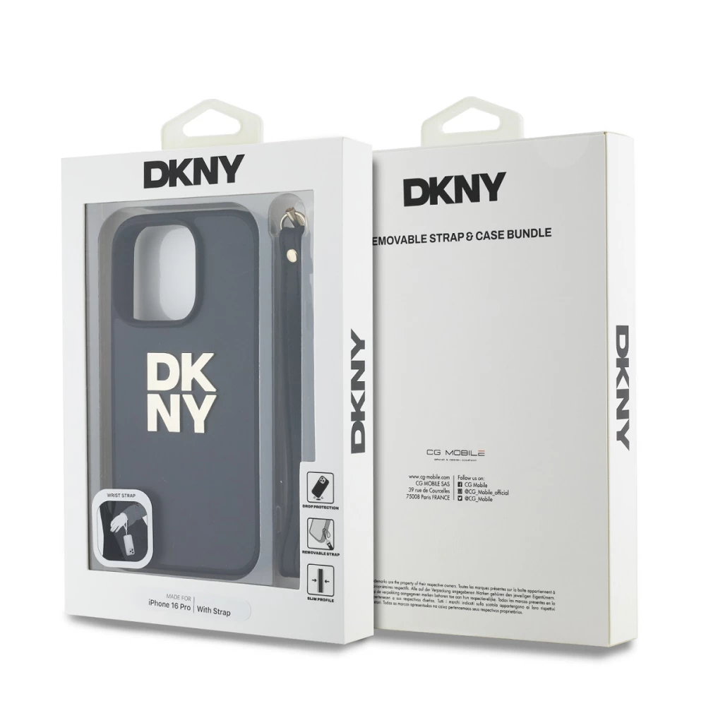 Калъф DKNY PU Leather Stack Logo Wrist Strap Black за Apple iPhone 16 Pro Max - DKHCP16XPBSWSK 