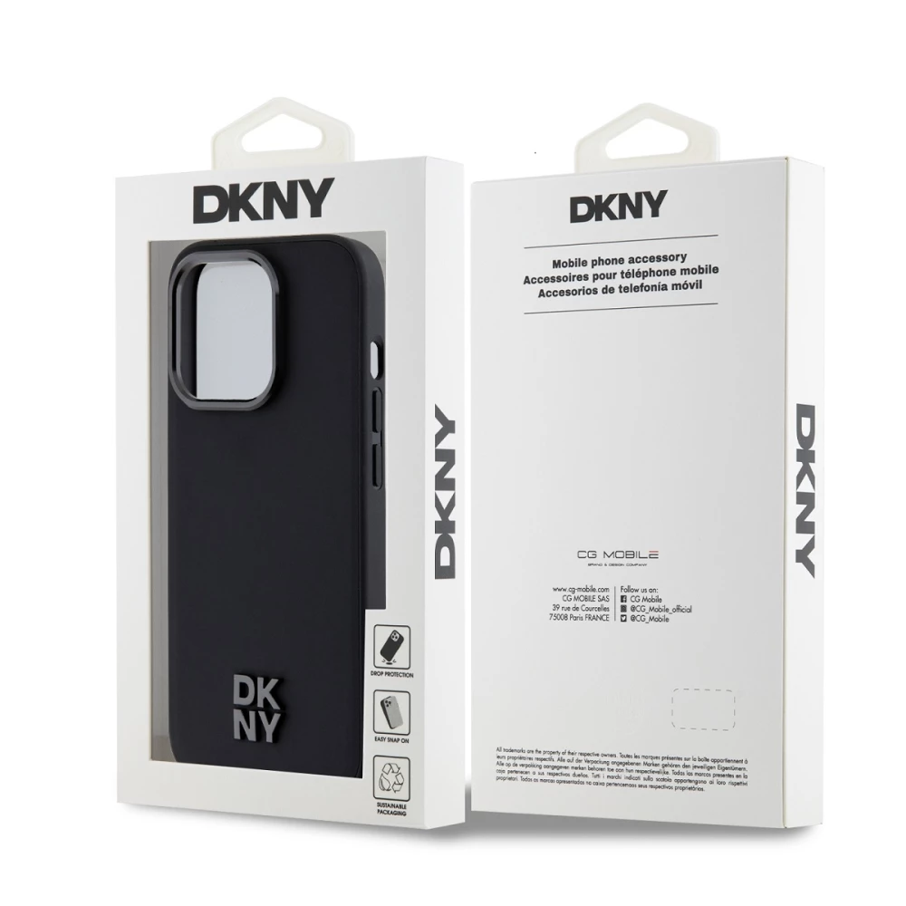 Калъф DKNY PU Leather Stack Logo Magsafe Black DKHMP14LPSMCSLK за Apple iPhone 14 Pro