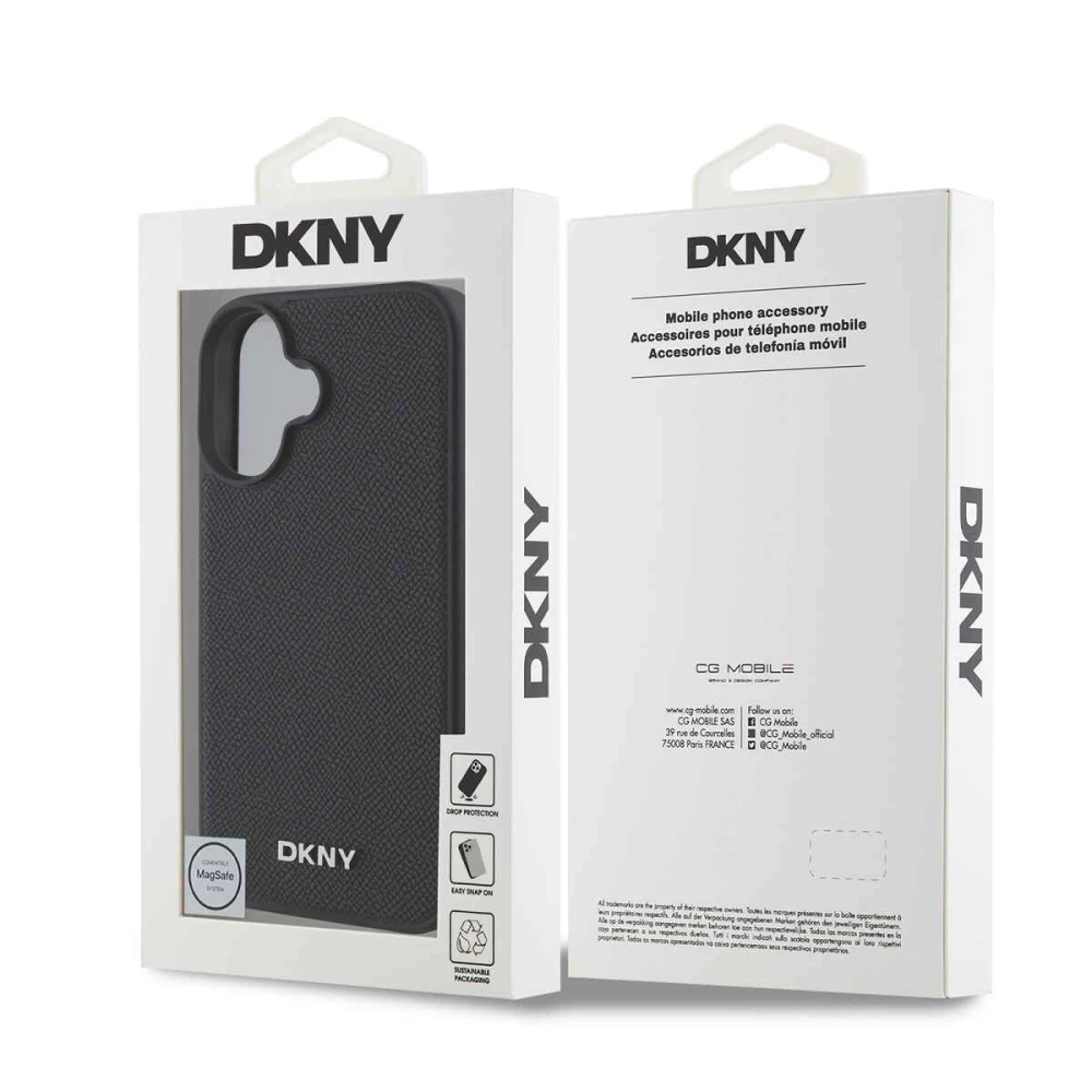 Калъф DKNY PU Leather Silver Metal Logo Magsafe DKHMP16MPGHLMK за Apple iPhone 16 Plus