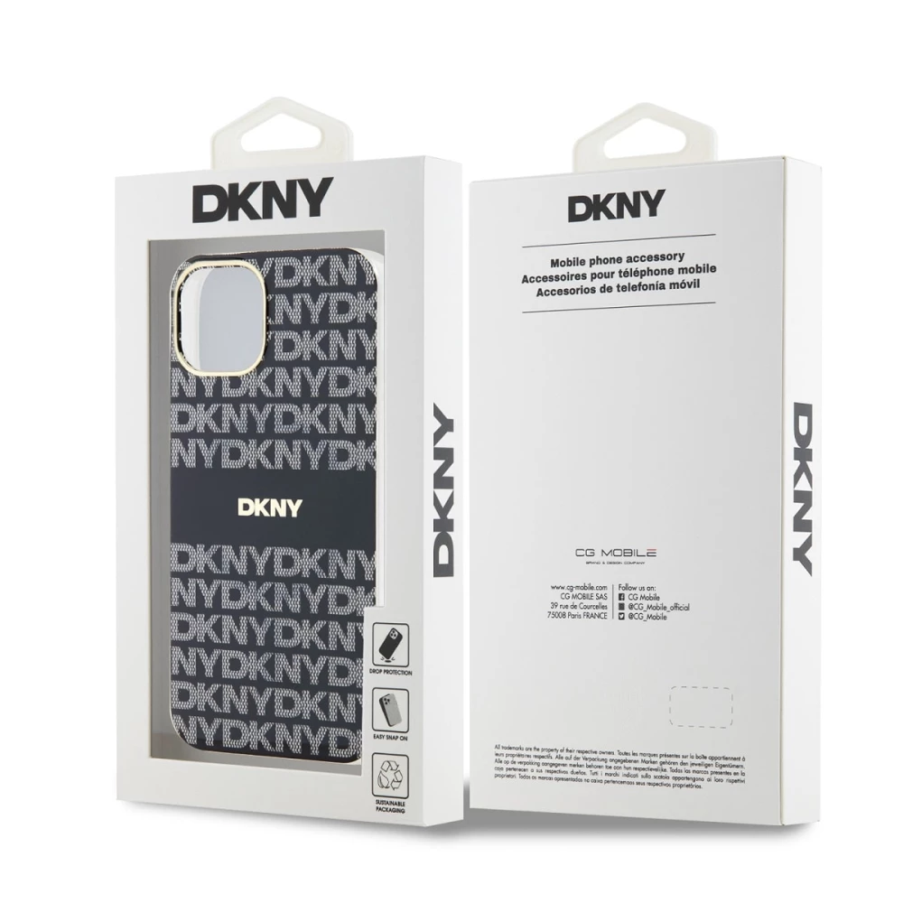 Калъф DKNY PC/TPU Repeat Pattern Tonal Stripe Magsafe Black DKHMP16LHRHSEK за Apple iPhone 16 Pro