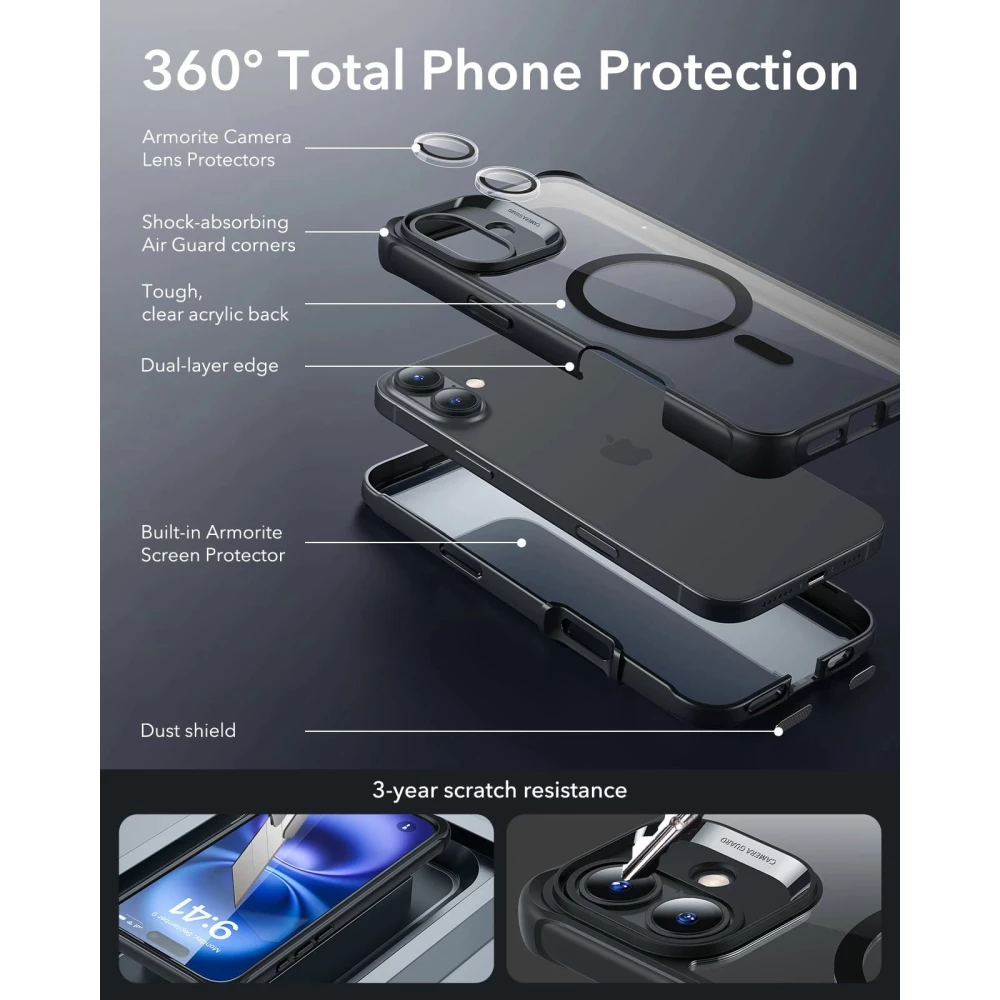 Калъф ESR Armor Tough със стойка 360° за Apple iPhone 16, MagSafe
