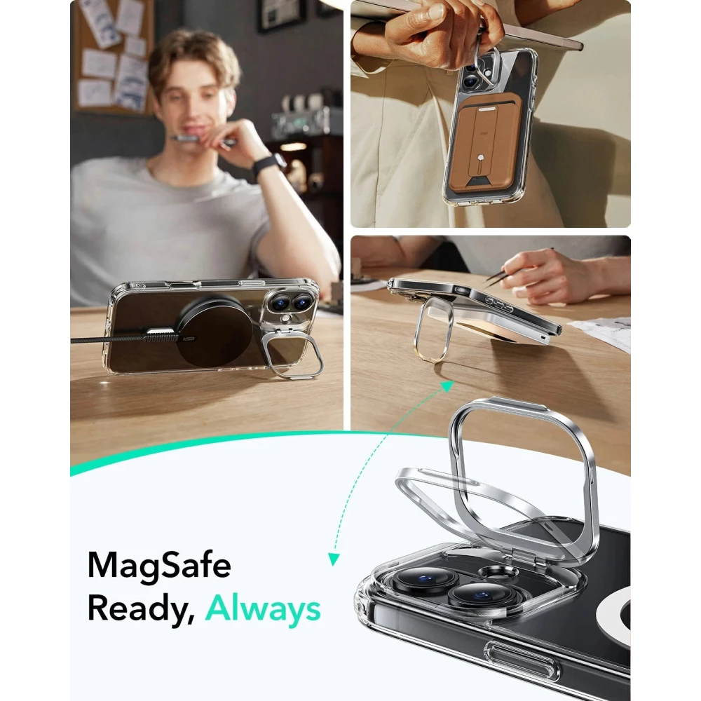 Калъф ESR Classic Hybrid със стойка за Apple iPhone 16, MagSafe