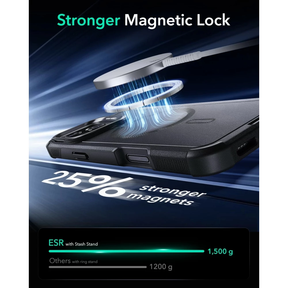 Калъф ESR Cyber Tough Armor със стойка за Apple iPhone 16, MagSafe, черен