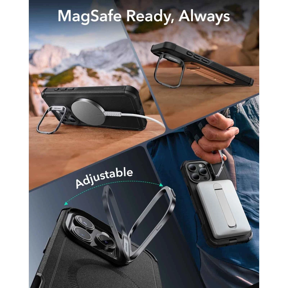 Калъф ESR Cyber Tough Armor със стойка за Apple iPhone 16, MagSafe, черен