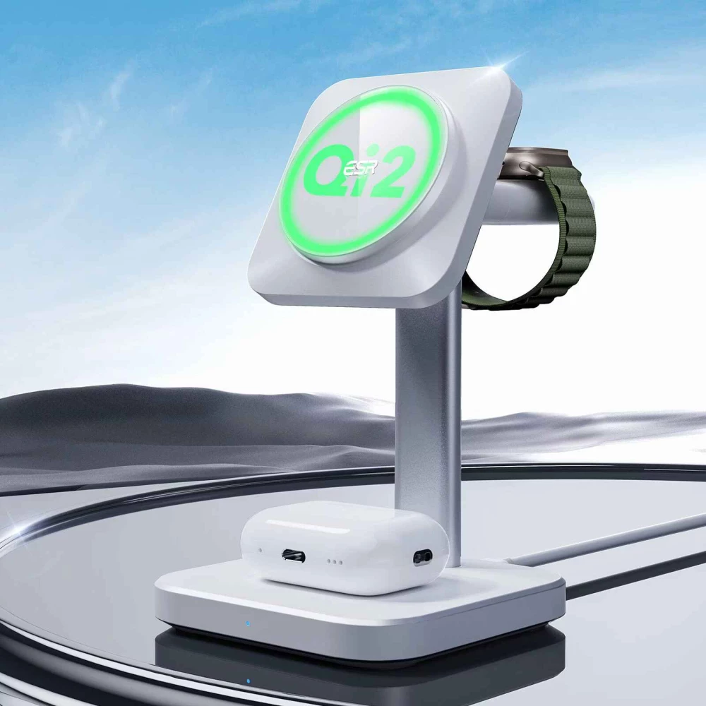 Безжична 3в1 Стойка/поставка за телефон, часовник и слушалки ESR - 2C5660304, HaloLock 15W, Qi2