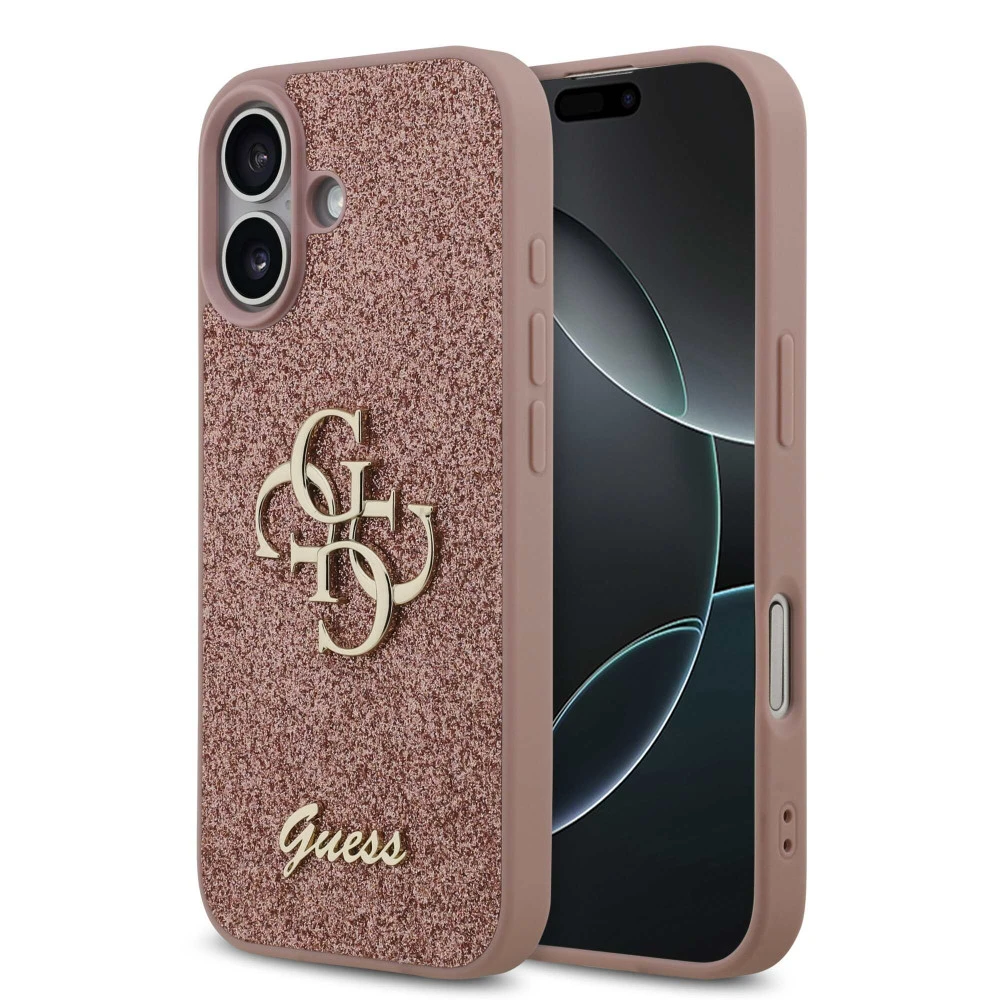 Калъф Guess PU Fixed Glitter 4G Metal Logo Pink GUHCP17SHG4SGP за Apple iPhone 17