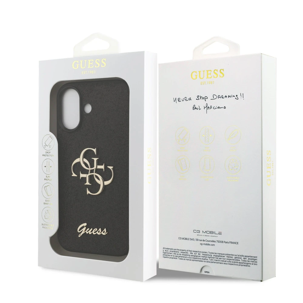 Калъф Guess PU Fixed Glitter 4G Metal Logo Black GUHCP17SHG4SGK за Apple iPhone 17