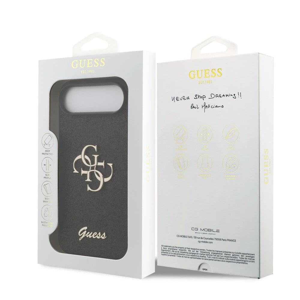 Калъф Guess PU Fixed Glitter 4G Metal Logo Black GUHCP17MHG4SGK за Apple iPhone 17 Air