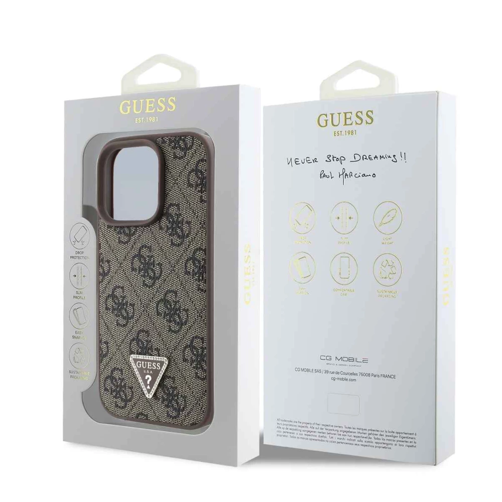 Калъф Guess 4G Strass Triangle Metal Logo GUHCP16XP4TDPW за Apple iPhone 16 Pro Max