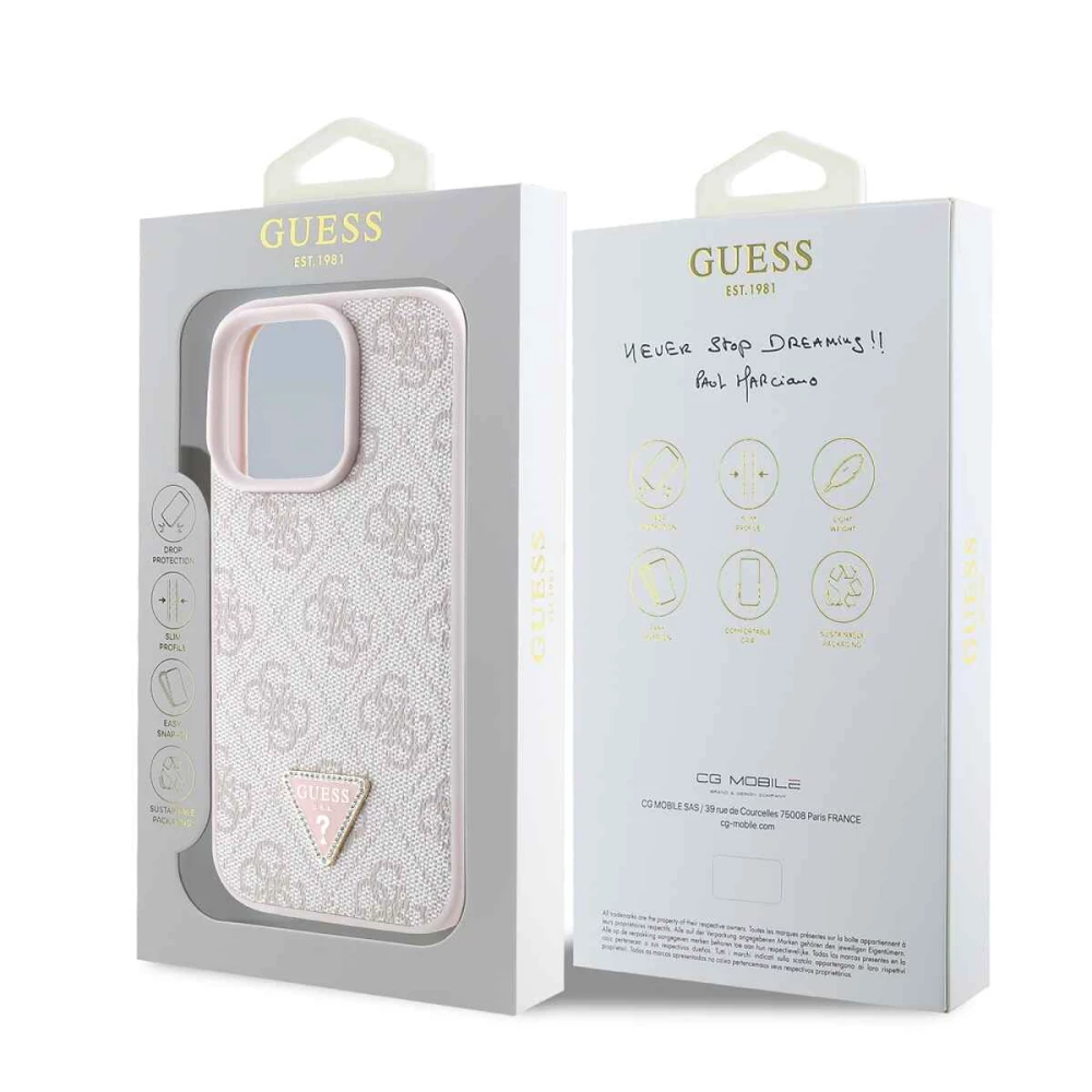 Калъф Guess 4G Strass Triangle Metal Logo GUHCP16LP4TDPP за Apple iPhone 16 Pro