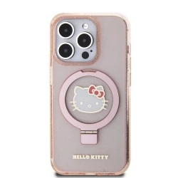 Калъф Hello Kitty IML Ringstand Glitter Kitty Head Logo Pink HKHMP15LHRSGEP за Apple iPhone 15 Pro
