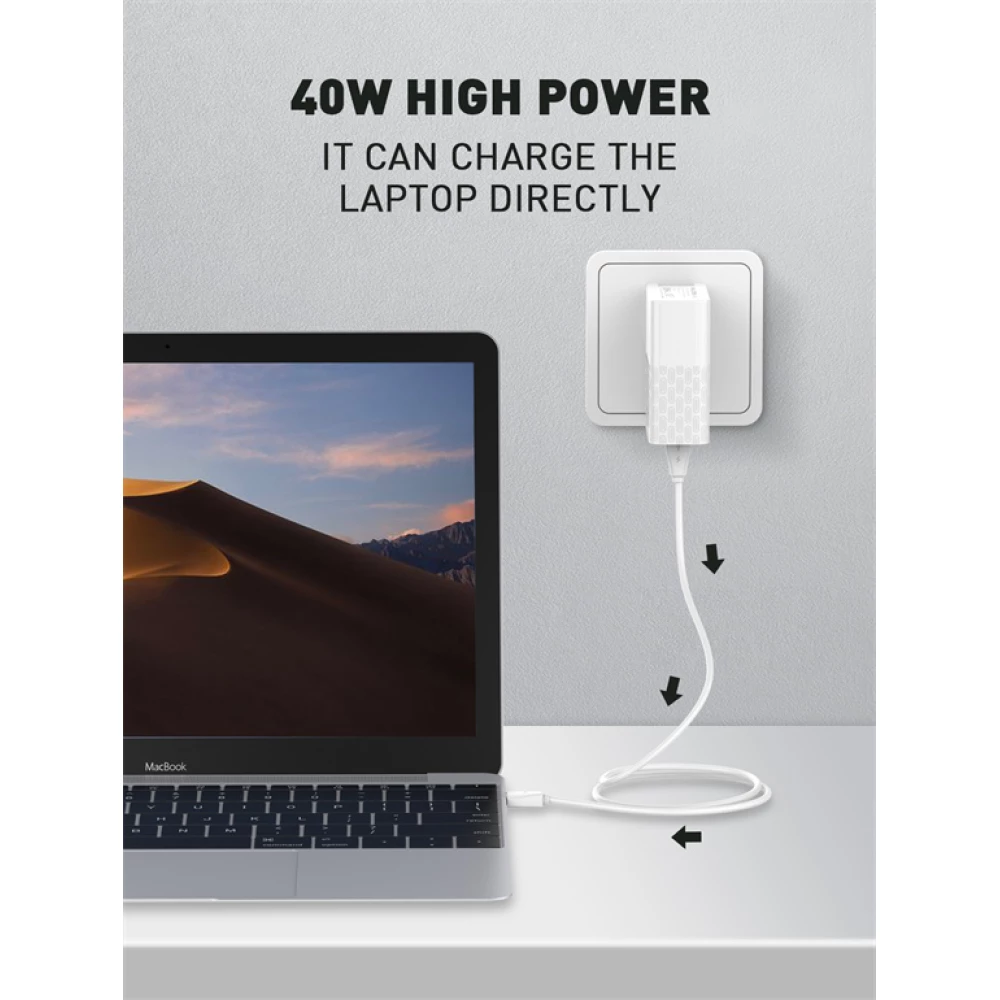 Зарядно устройство 220V LDNIO 40W - A1405C, USB-C + кабел Type-C към Type-C