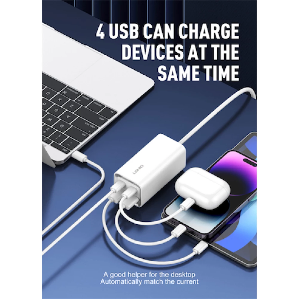 Зарядно устройство 220V LDNIO 65W - A4610, 2xUSB-A, 2xUSB-C, AC, Desktop 2500W Зарядно устройство 220V LDNIO 65W - A4610, 2xUSB-A, 2xUSB-C, AC, Desktop 2500W