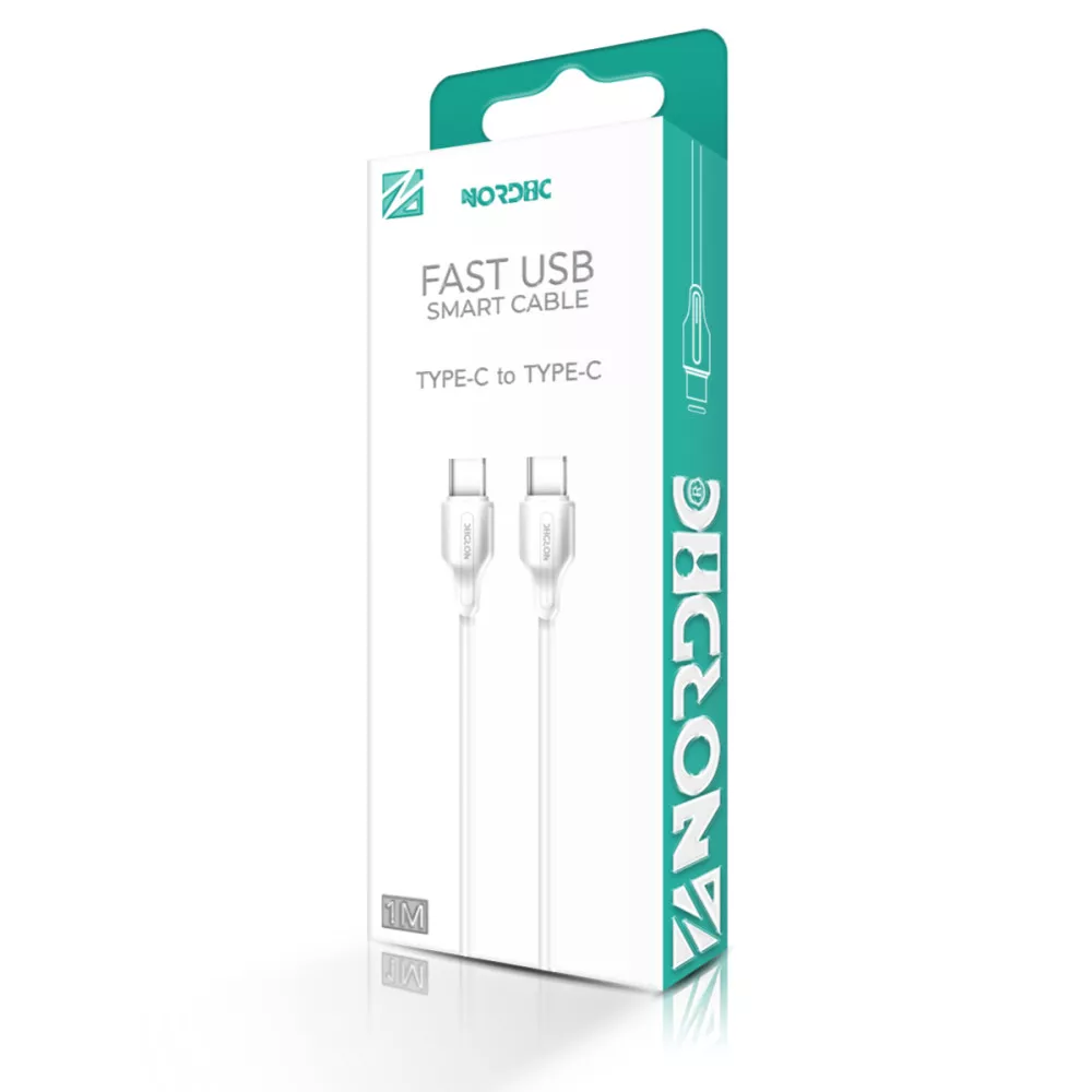 Кабел NORDIC 65W, Type-C - Type-C, 1 метър Кабел NORDIC 65W, Type-C - Type-C, 1 метър