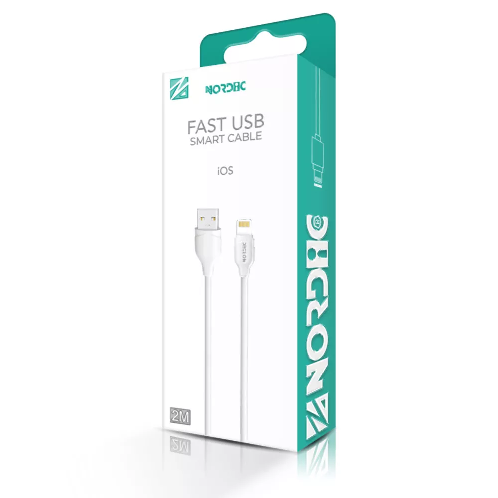 Кабел NORDIC, USB - Lightning, 2 метра Кабел NORDIC, USB - Lightning, 2 метра