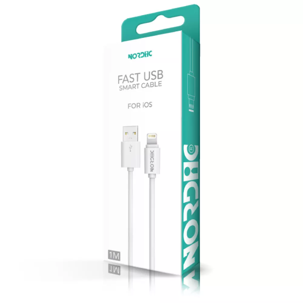  Кабел NORDIC, USB - Lightning, 2.1A, 1 метър
