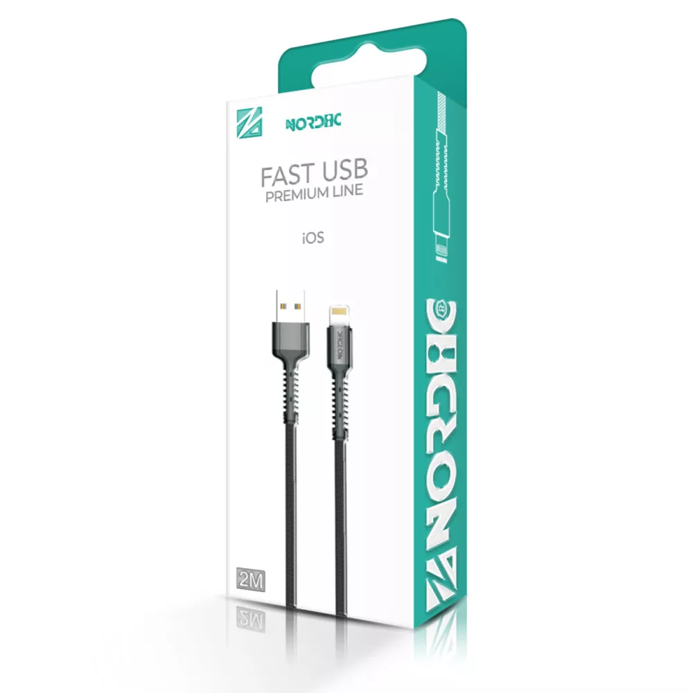  Кабел NORDIC, USB - Lightning, 2 метра