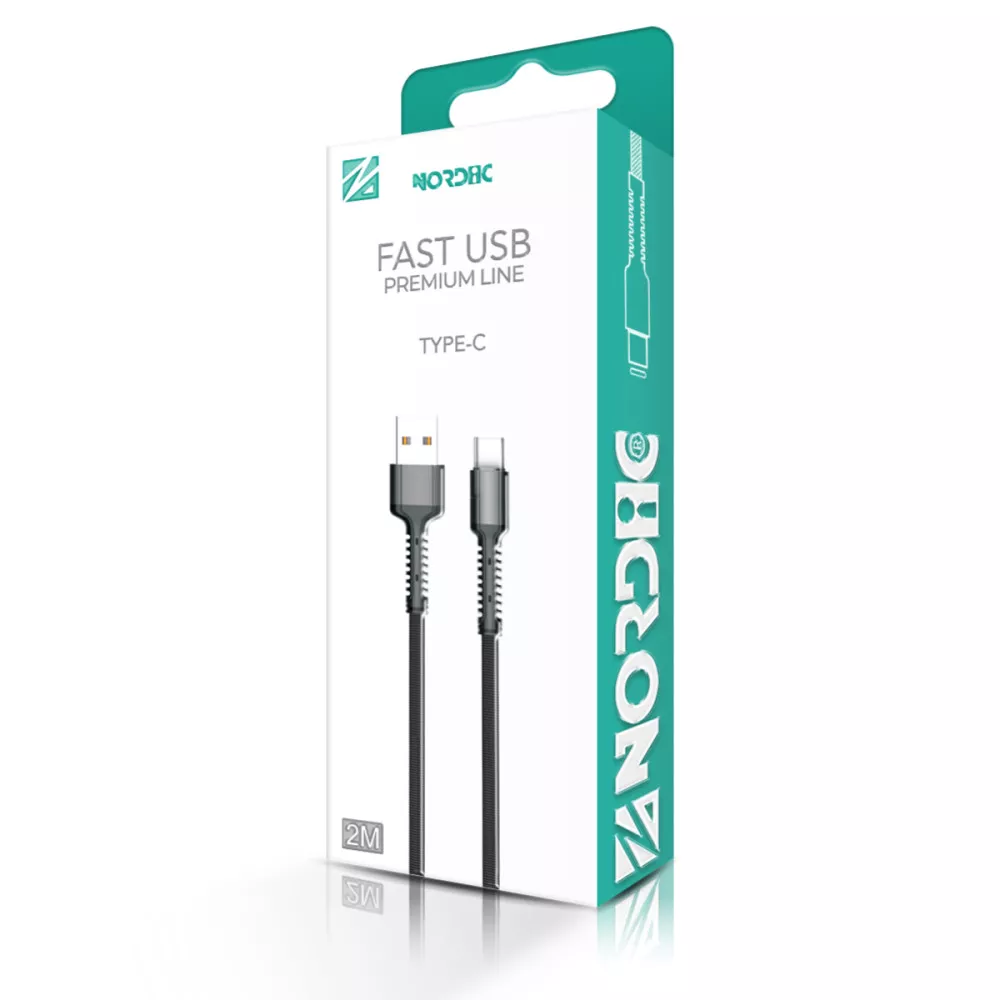  Кабел NORDIC 40W, USB - Type-C, 2 метра