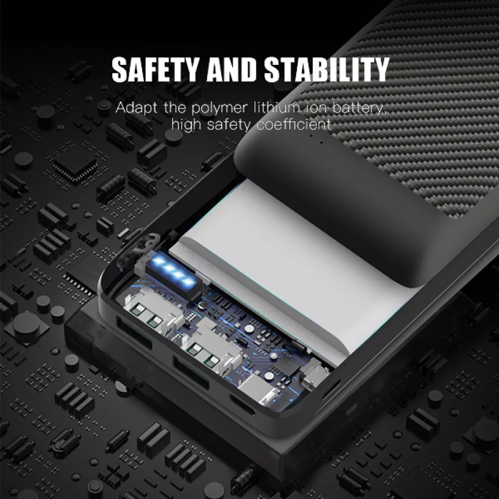 Външна батерия NORDIC Carbon Slim - 10 000 mAh, 18W, PD3, 2xQC3