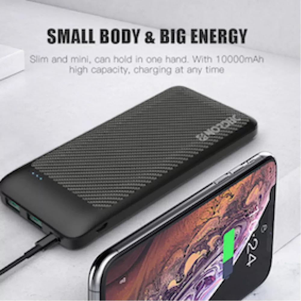 Външна батерия NORDIC Carbon Slim - 10 000 mAh, 18W, PD3, 2xQC3