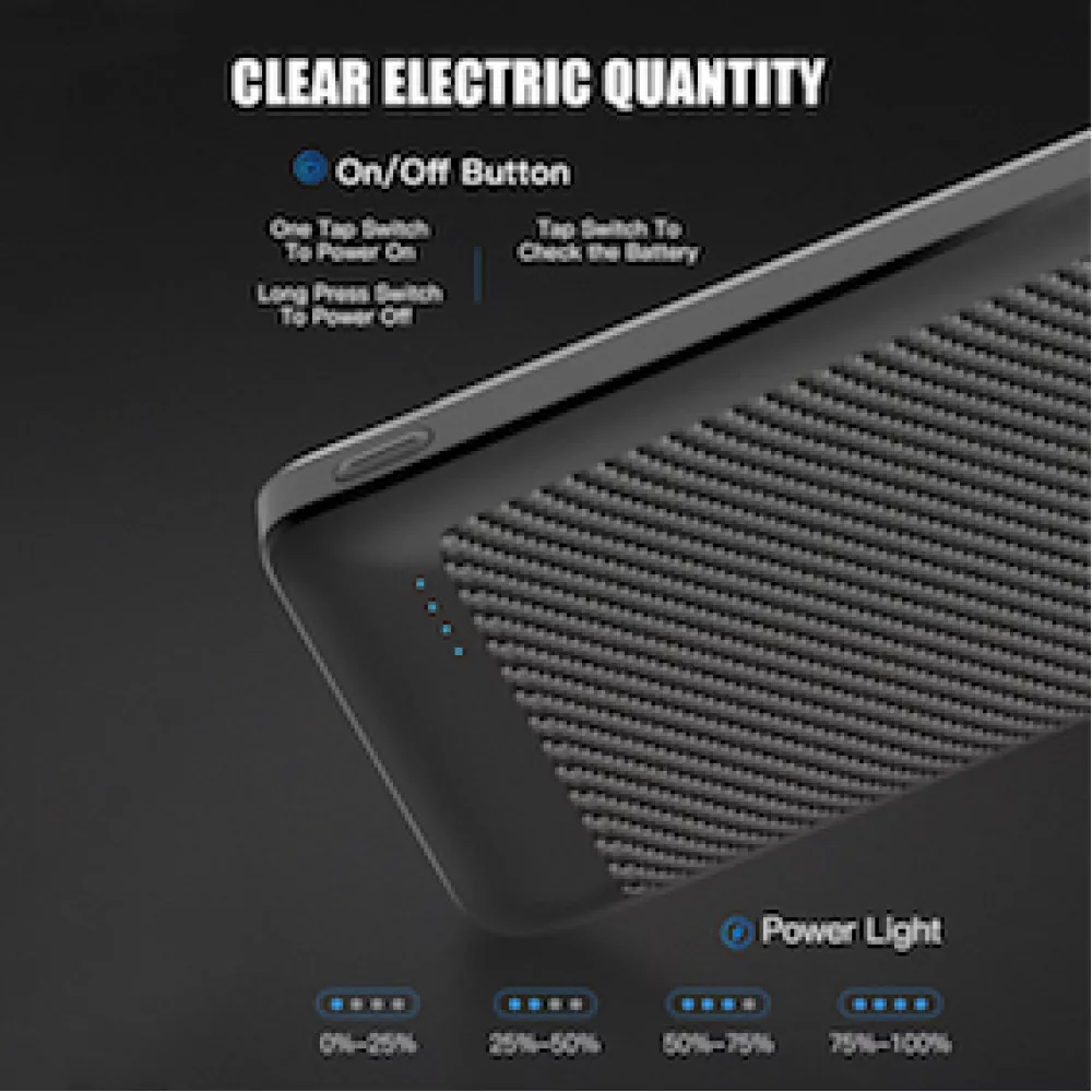 Външна батерия NORDIC Carbon Slim - 10 000 mAh, 18W, PD3, 2xQC3