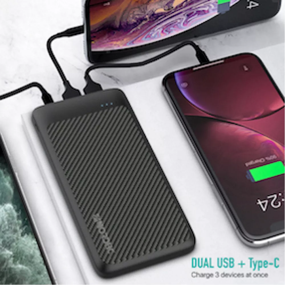 Външна батерия NORDIC Carbon Slim - 10 000 mAh, 18W, PD3, 2xQC3