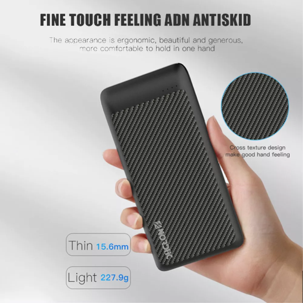 Външна батерия NORDIC Carbon Slim - 10 000 mAh, 18W, PD3, 2xQC3