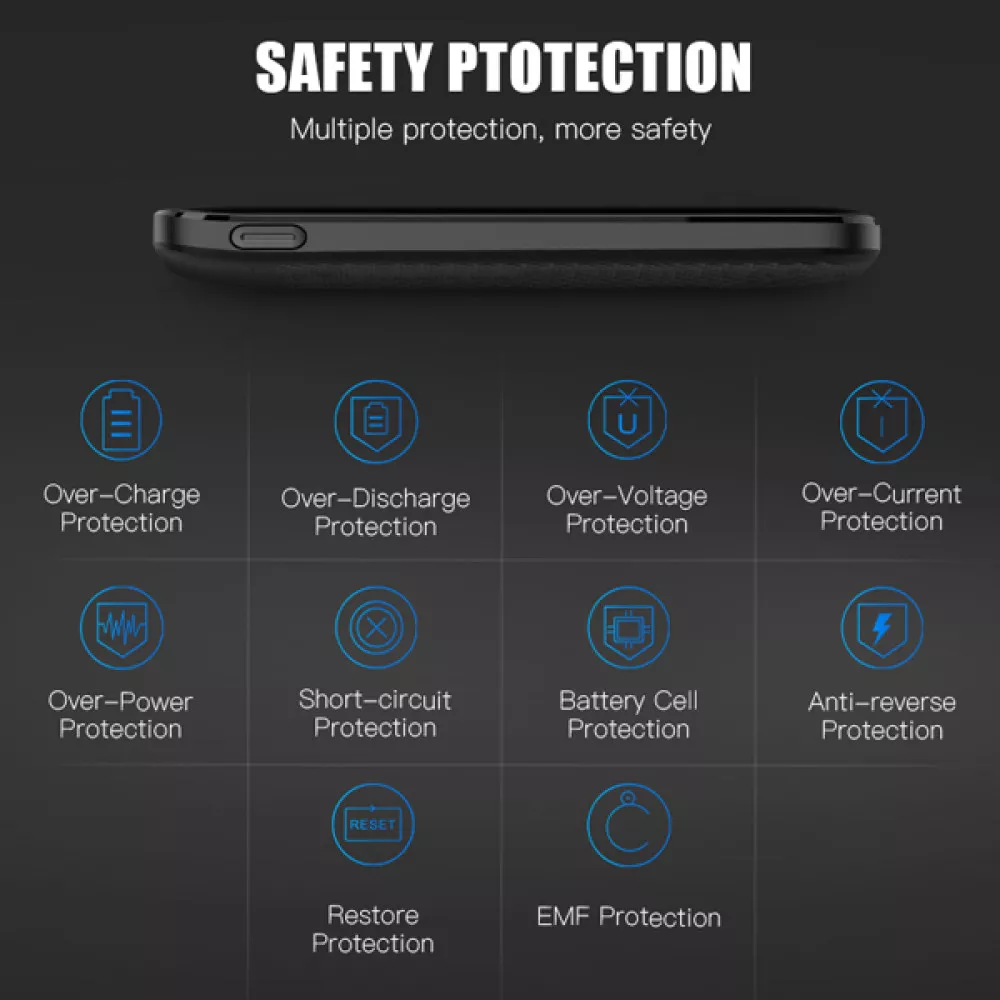 Външна батерия NORDIC Carbon Slim - 10 000 mAh, 18W, PD3, 2xQC3