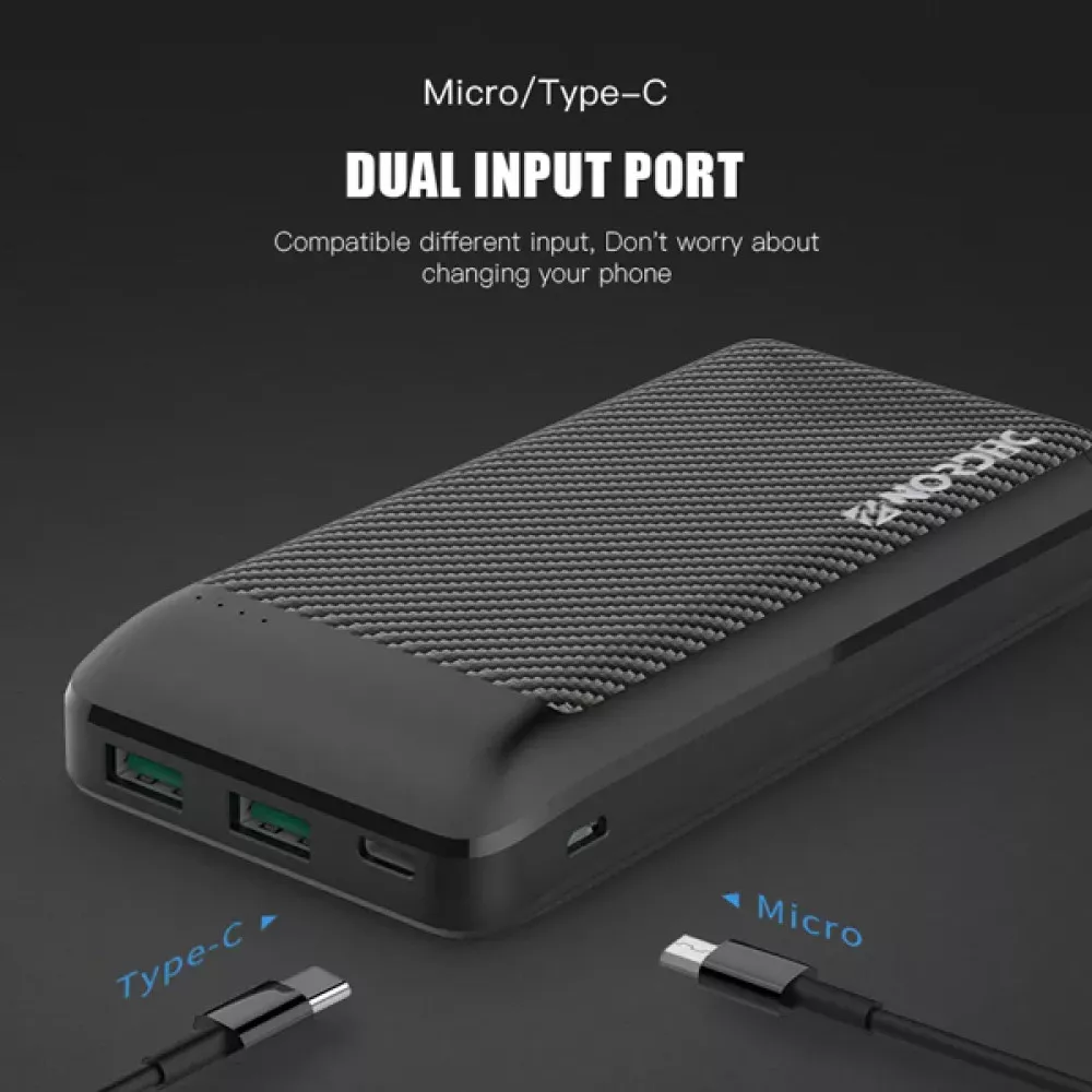 Външна батерия NORDIC Carbon Slim - 20 000 mAh, 18W, PD3, 2xQC3