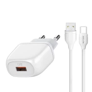 Зарядно устройство 220V NORDIC - HQ-001 18W, USB-A + Type-C кабел