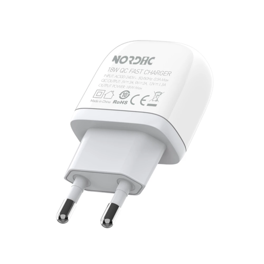 Зарядно устройство 220V NORDIC - HQ-001 18W, USB-A + Lightning кабел