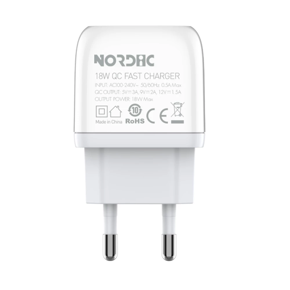 Зарядно устройство 220V NORDIC - HQ-001 18W, USB-A + Lightning кабел