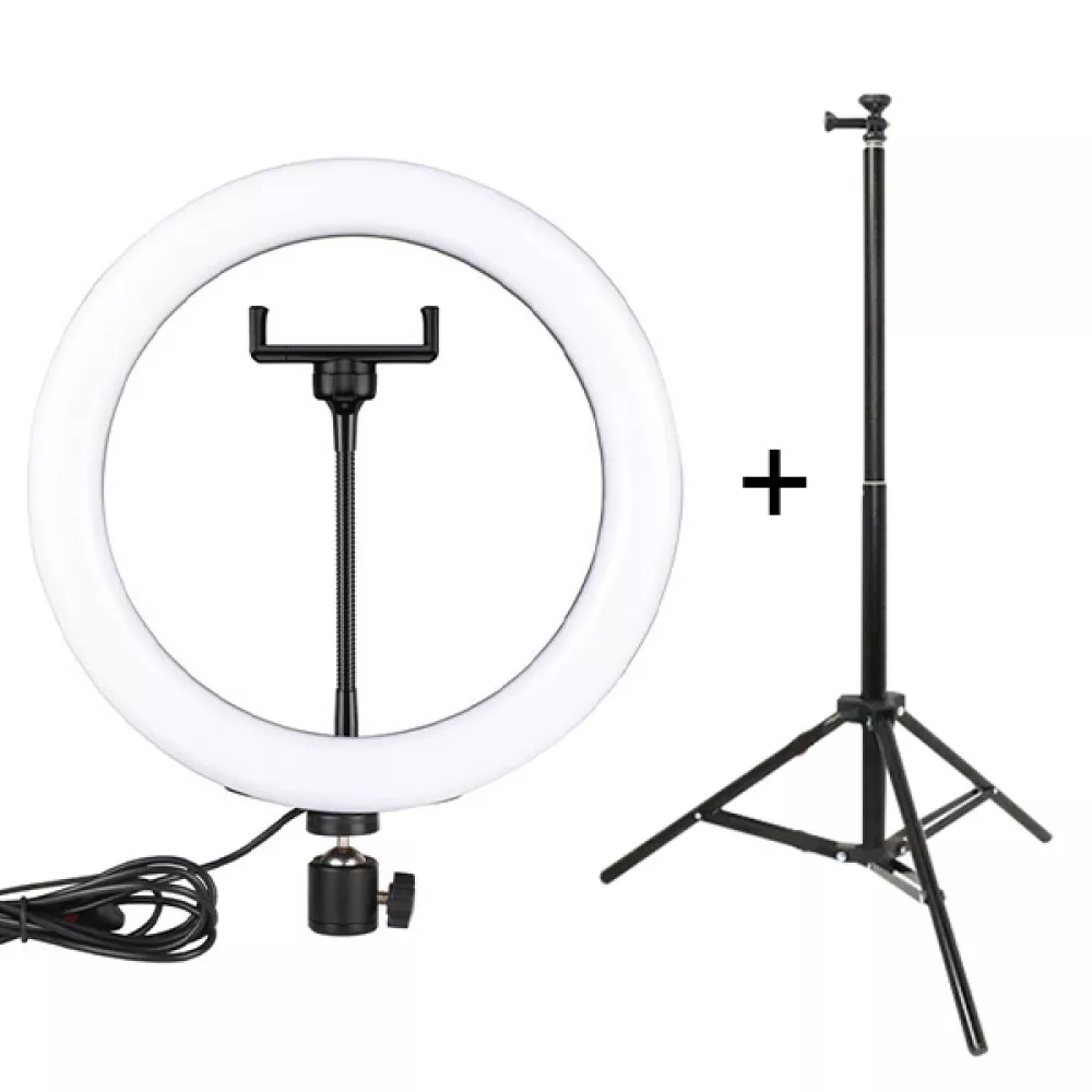 Ринг лампа LED 26см (бяла) + Tripod стойка 200см