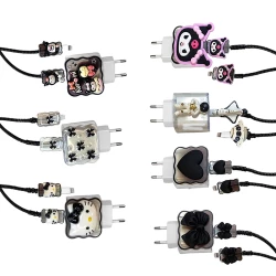 Силиконов калъф за зарядно и кабел Charger set Cuties (черен)