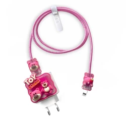 Силиконов калъф за зарядно и кабел Charger set Cuties (розов)