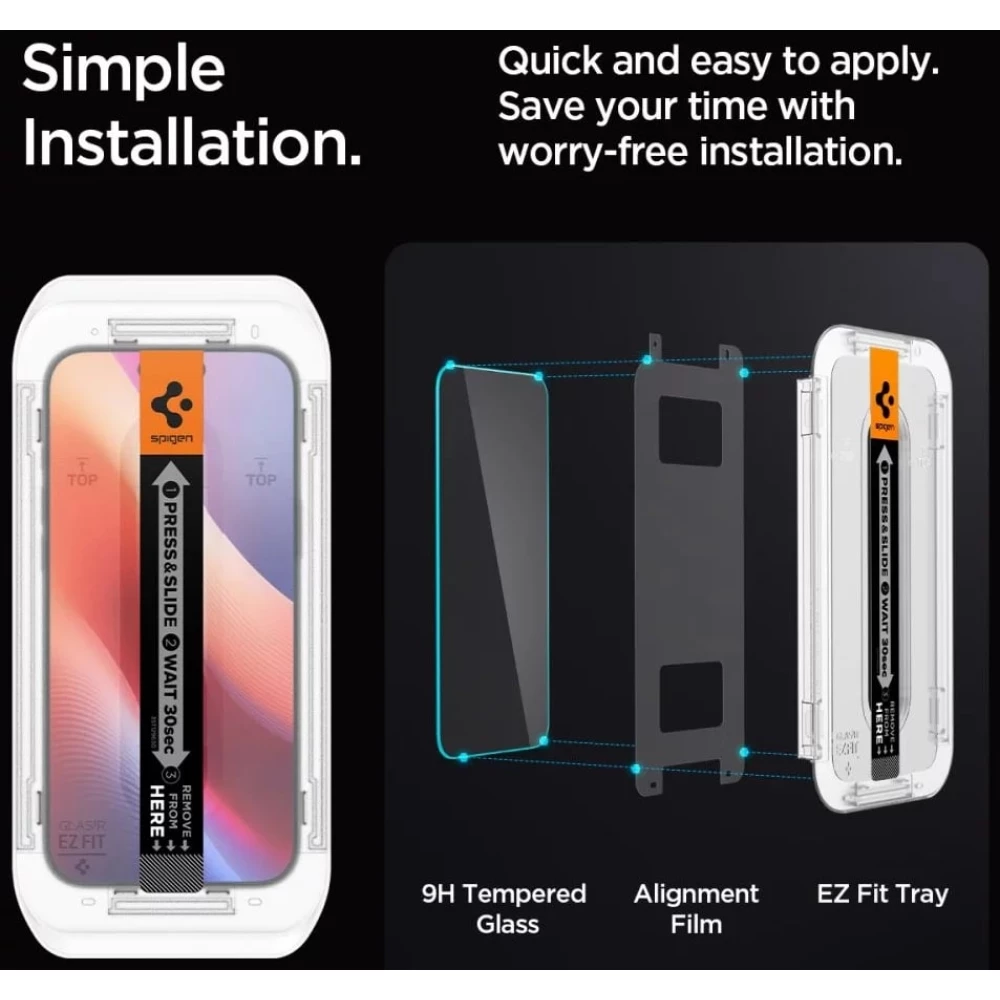  Стъклен протектор SPIGEN за Apple iPhone 16 Pro Max, Easy Fit