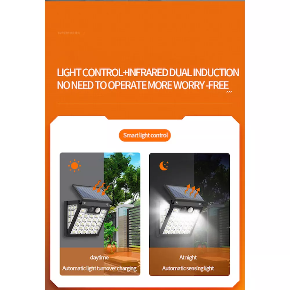 Соларна лампа SUPERFIRE - FF18-A, 15W, 220lm, 1200mAh