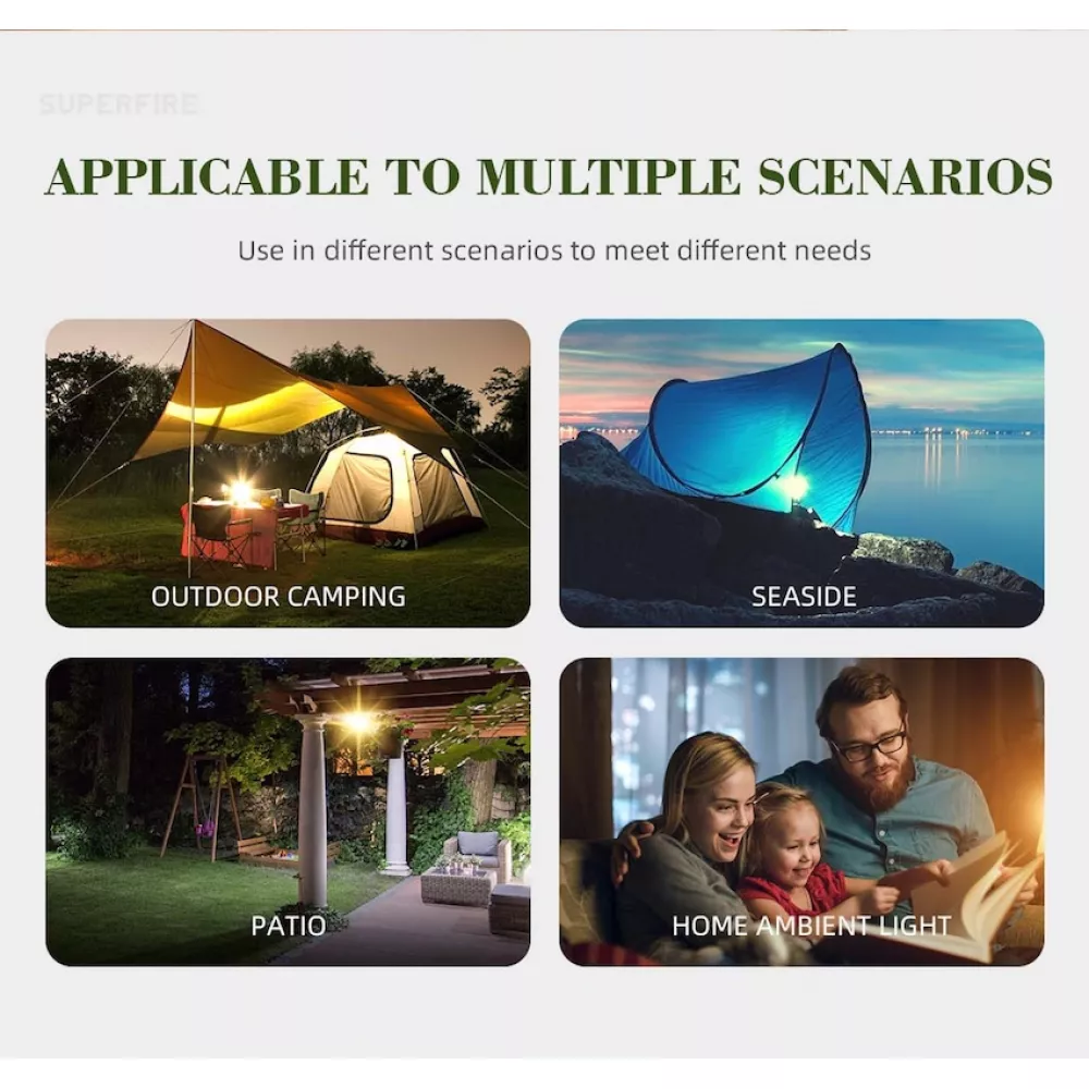 Къмпинг лампа + Външна батерия SUPERFIRE - T35, 220lm, USB