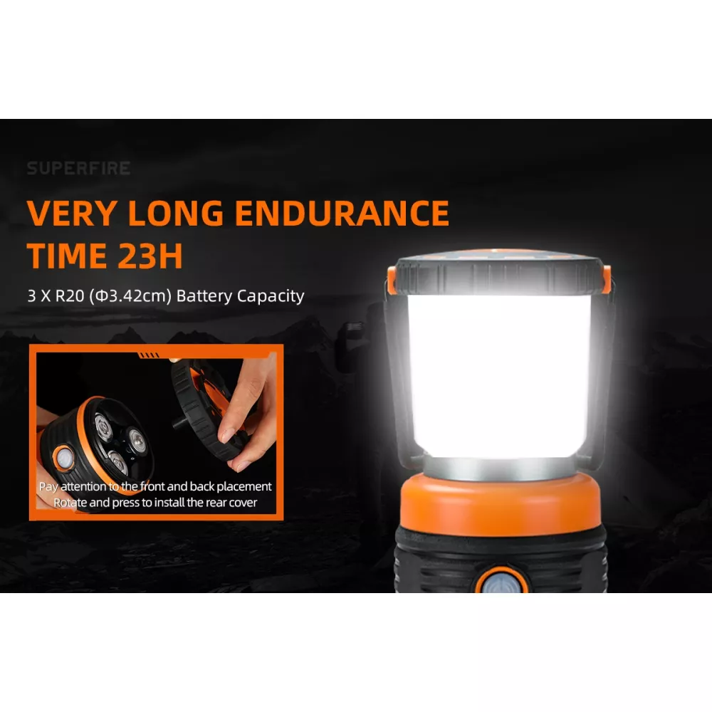 Къмпинг лампа SUPERFIRE - T39, 850lm, R20