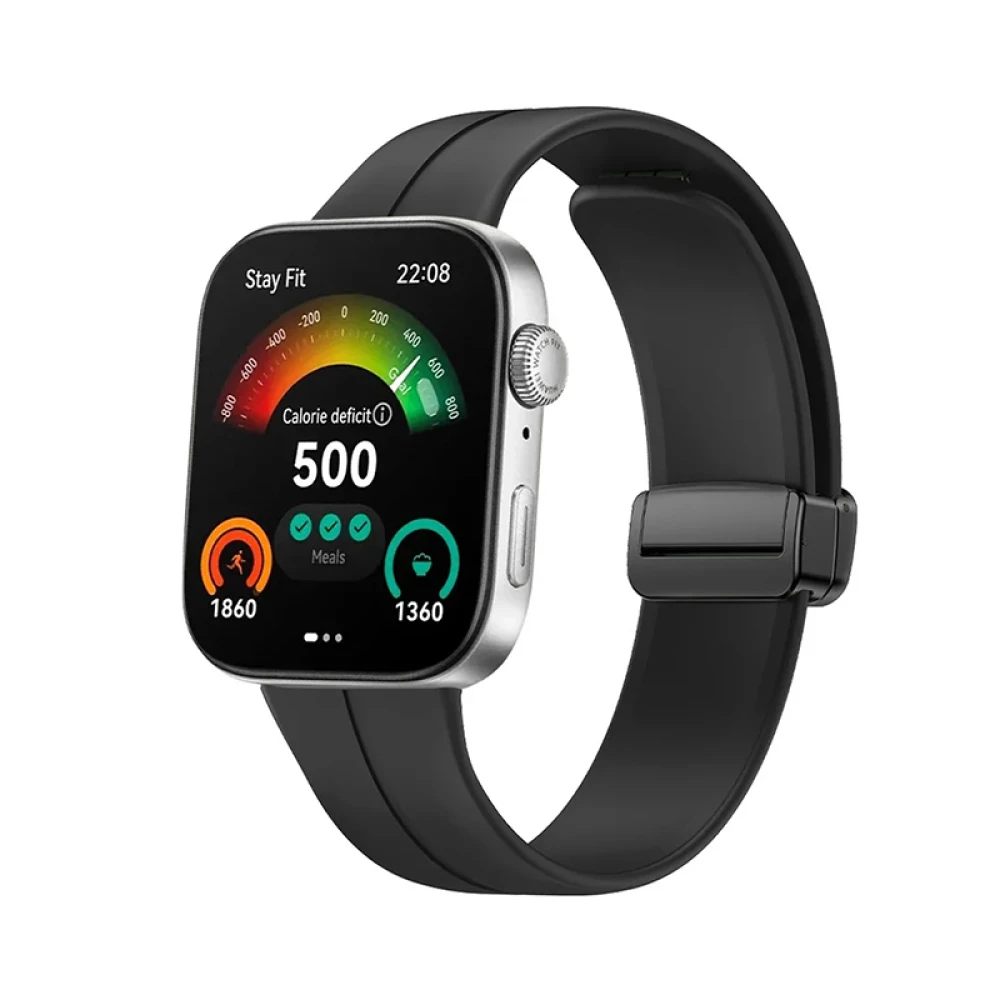 Силиконова каишка за смарт часовник Huawei Watch Fit 3 - Silicone Magnet Black Buckle