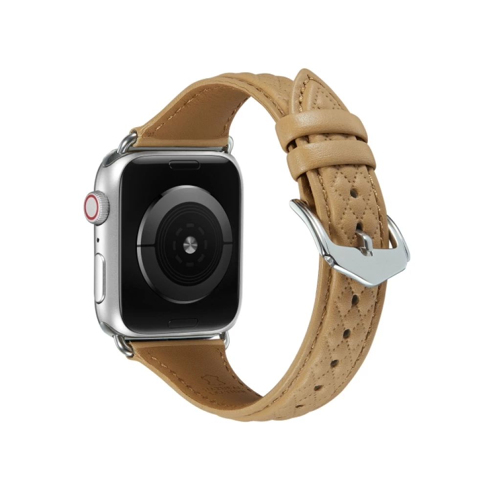 Кожена каишка за смарт часовник Apple iWatch Series 8 45мм - Leather Rhombic Pattern Strap