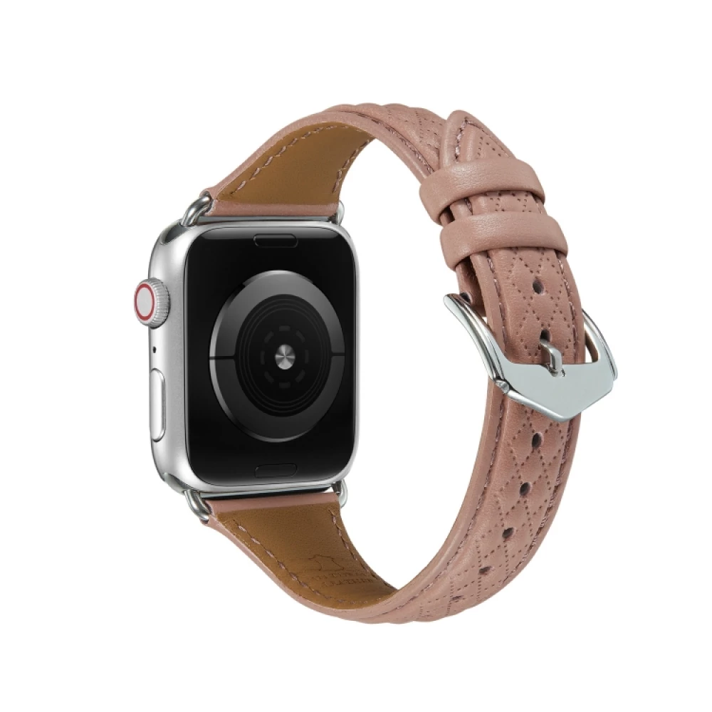 Кожена каишка за смарт часовник Apple iWatch Series 8 45мм - Leather Rhombic Pattern Strap