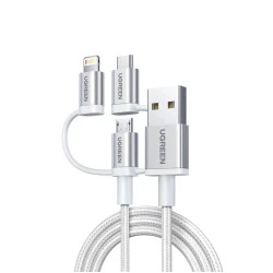 Кабел UGREEN 2.4A 3в1 Flash Series II, Type-C, USB-A, Lightning и Micro USB, US186/50203, 1.5 метра